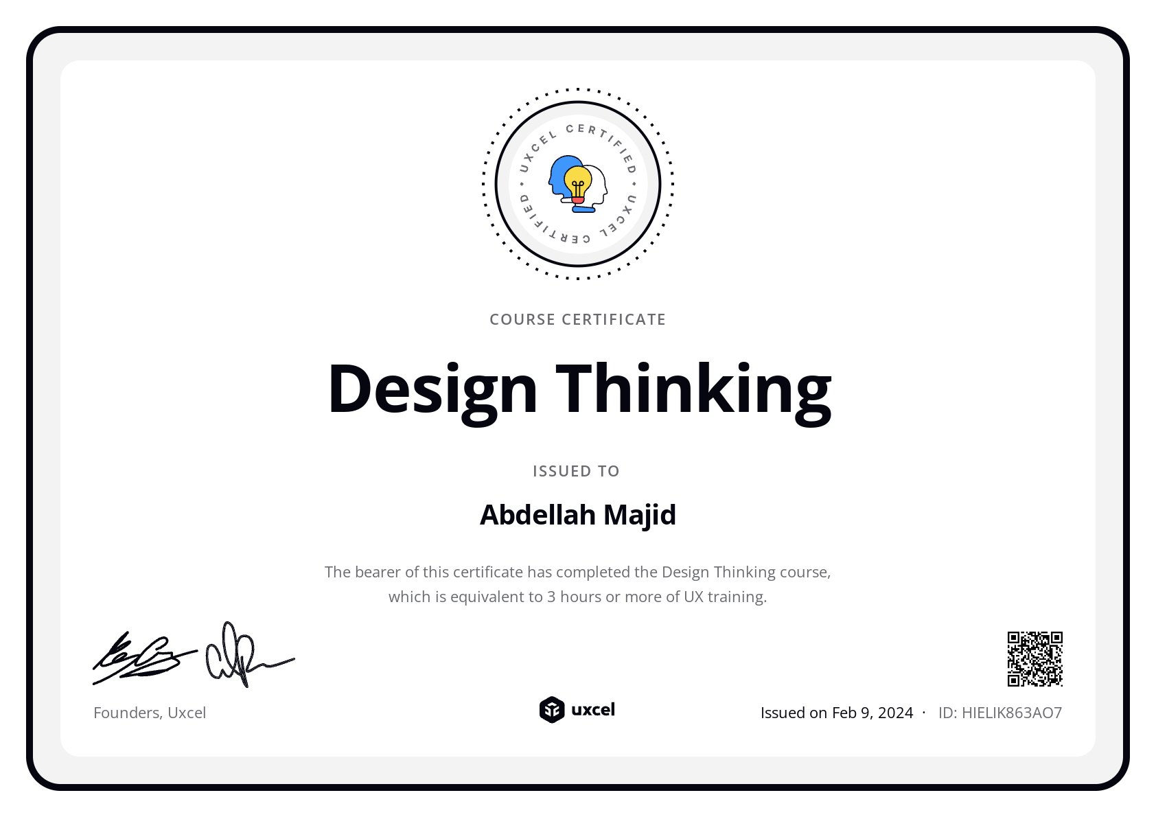 Abdellah Majid's certificate